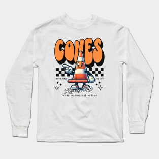 Retro Traffic Cone Mascot Directing Traffic Long Sleeve T-Shirt